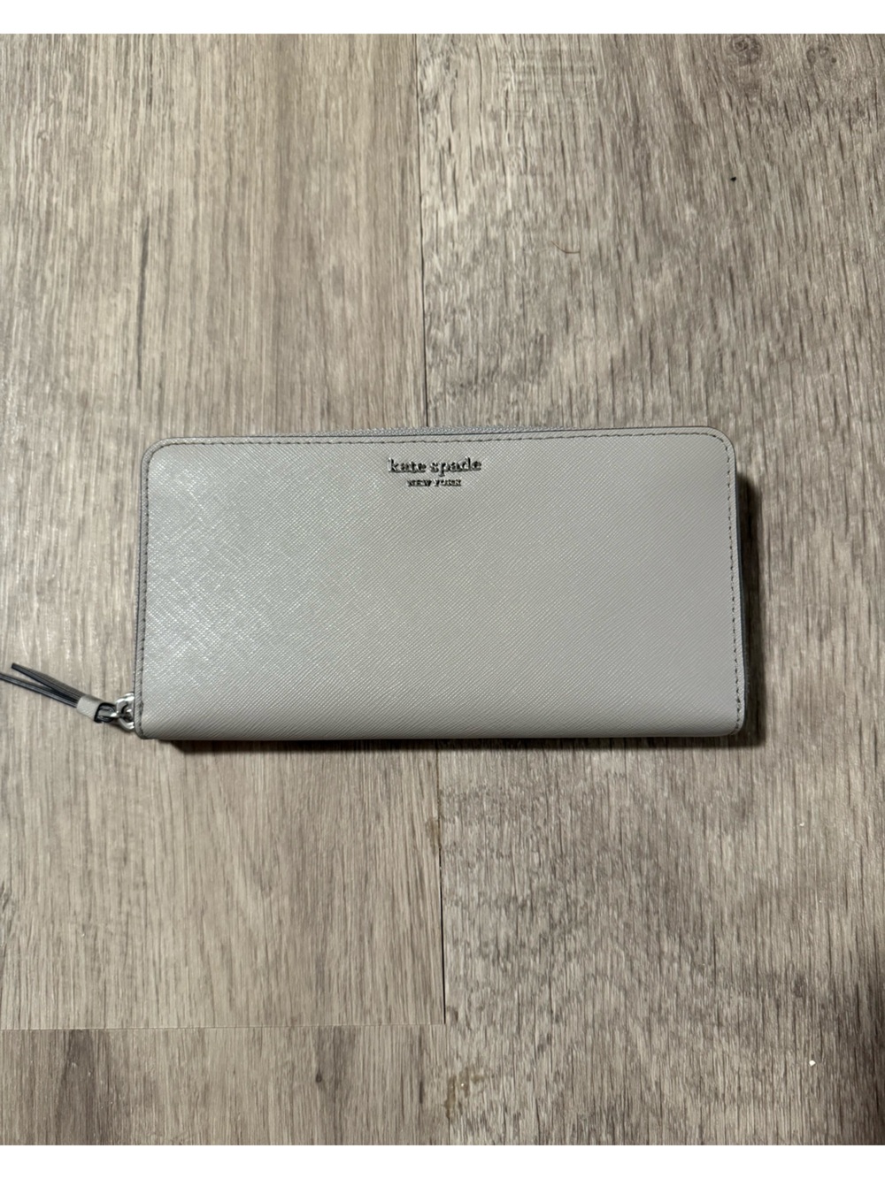 kate spade Light Gray Saffiano Zip Wallet